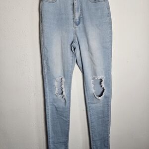 Light‎ Blue Ripped Ankle Jeans
